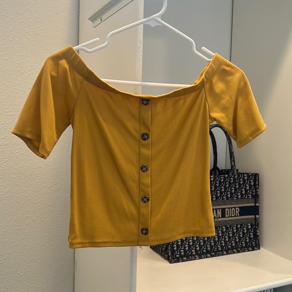 Yellow off the shoulder crop top